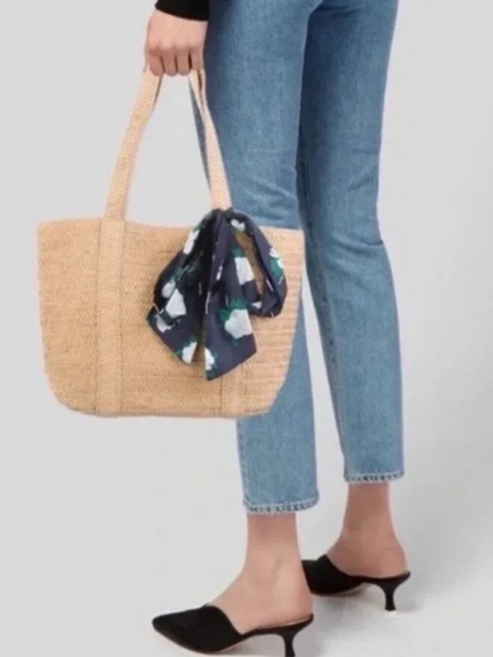 Draper James Straw Bag Womens Natural Magnolia Scarf Shoulder Coastal Chic Beach